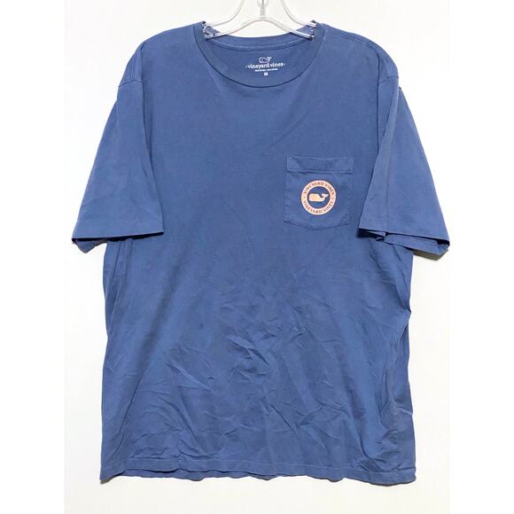 Vineyard Vines Blue Shirt Pink Whale Circle Logo Front Pocket Men M Double Sided - Picture 2 of 6